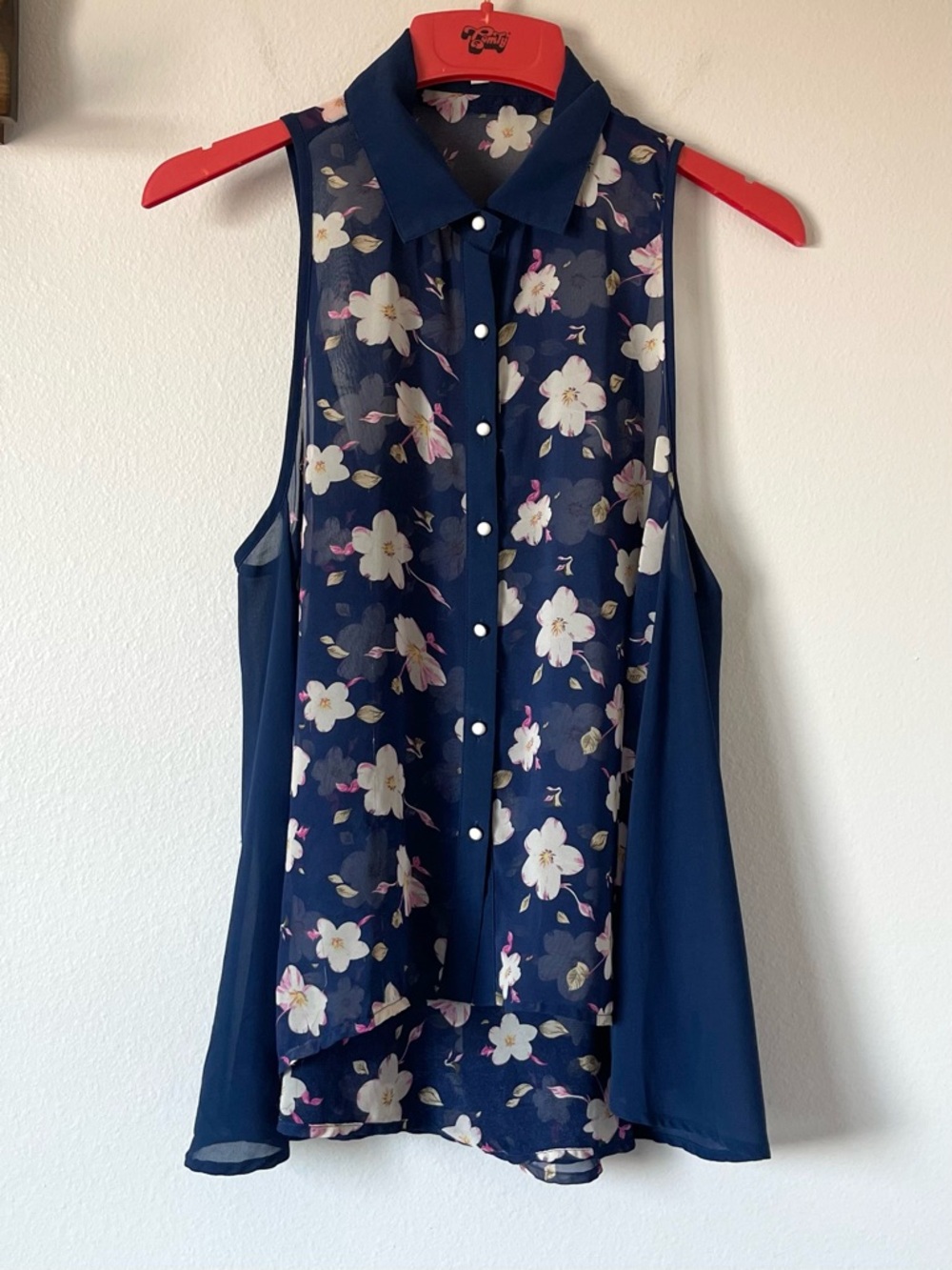 Pastel Design Cherry Blossom Blouse - Pearl Buttons & Sheer Detailing - Size L